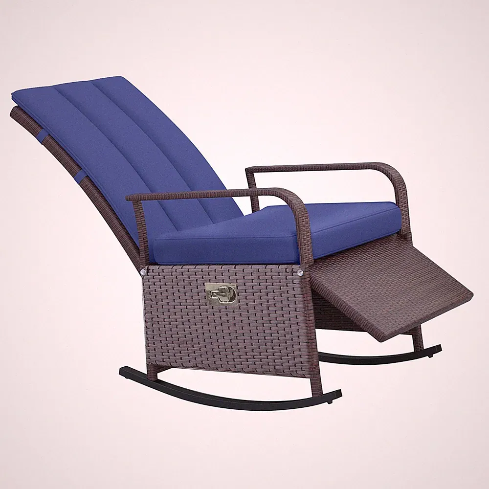 Ergonomic 135° Reclining Rocker Chair 352lb Blue Cushioned Design