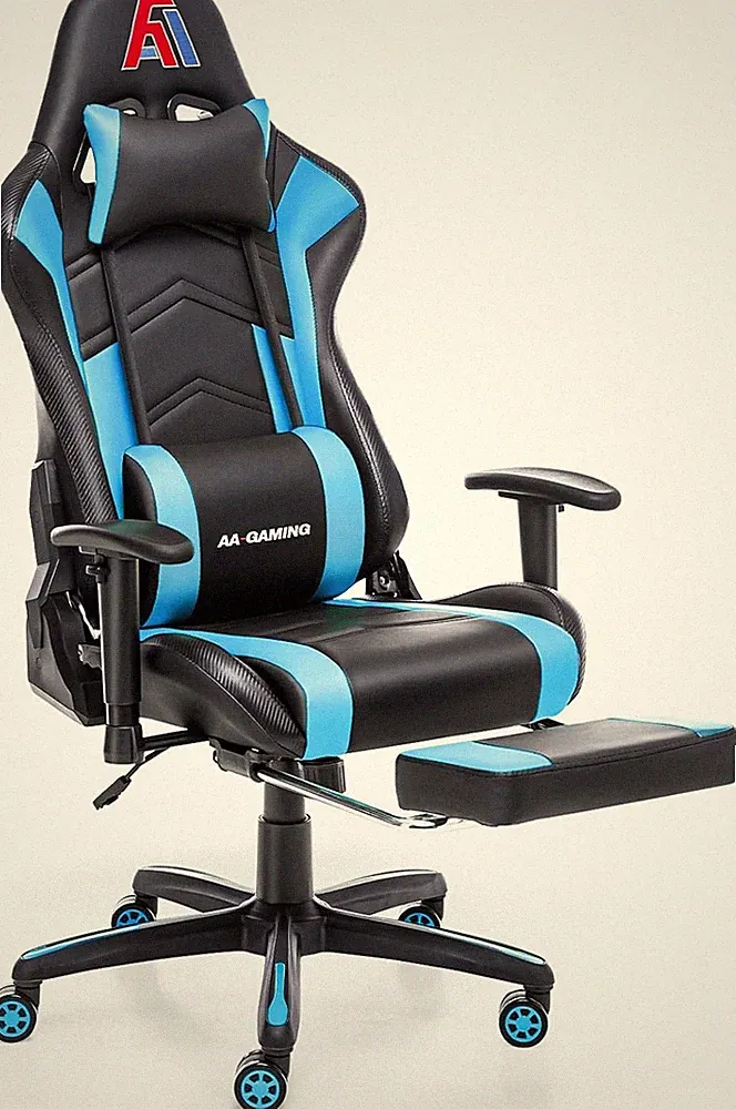 Ergonomic Gaming Chair with Footrest & Lumbar Support - Black/Blue