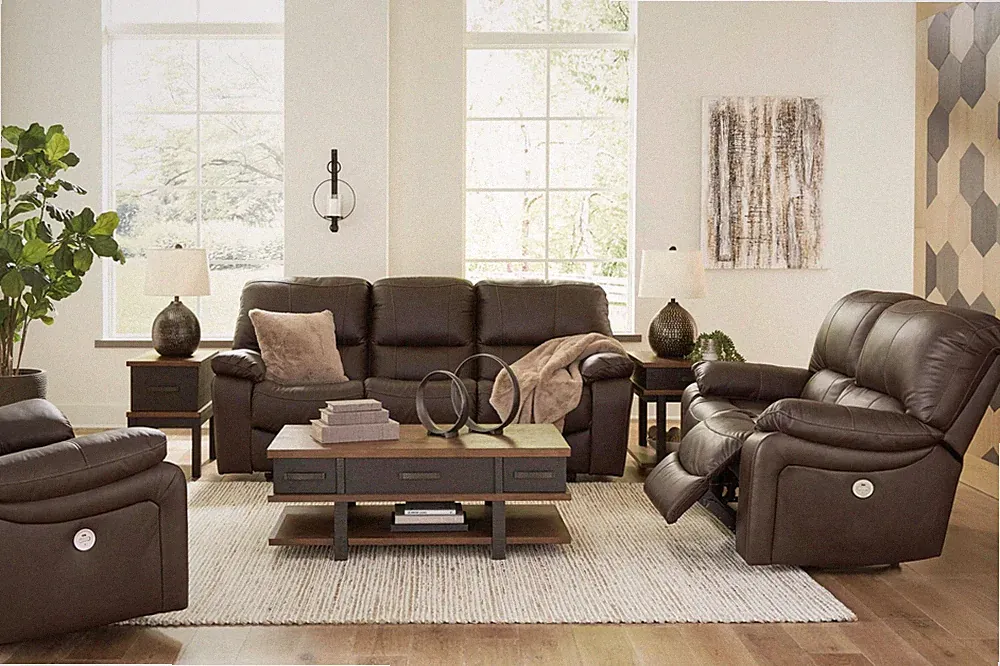 GENUINE Top-Grain Leather Power Recliner 3PC Sofa Loveseat Chair Set Brown