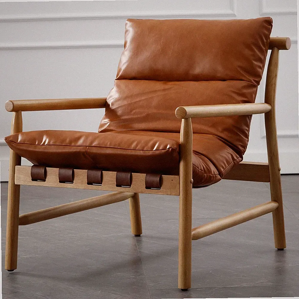 Mid Century Modern Faux Leather Accent Chair - Comfy Lounge Armchair, Brown
