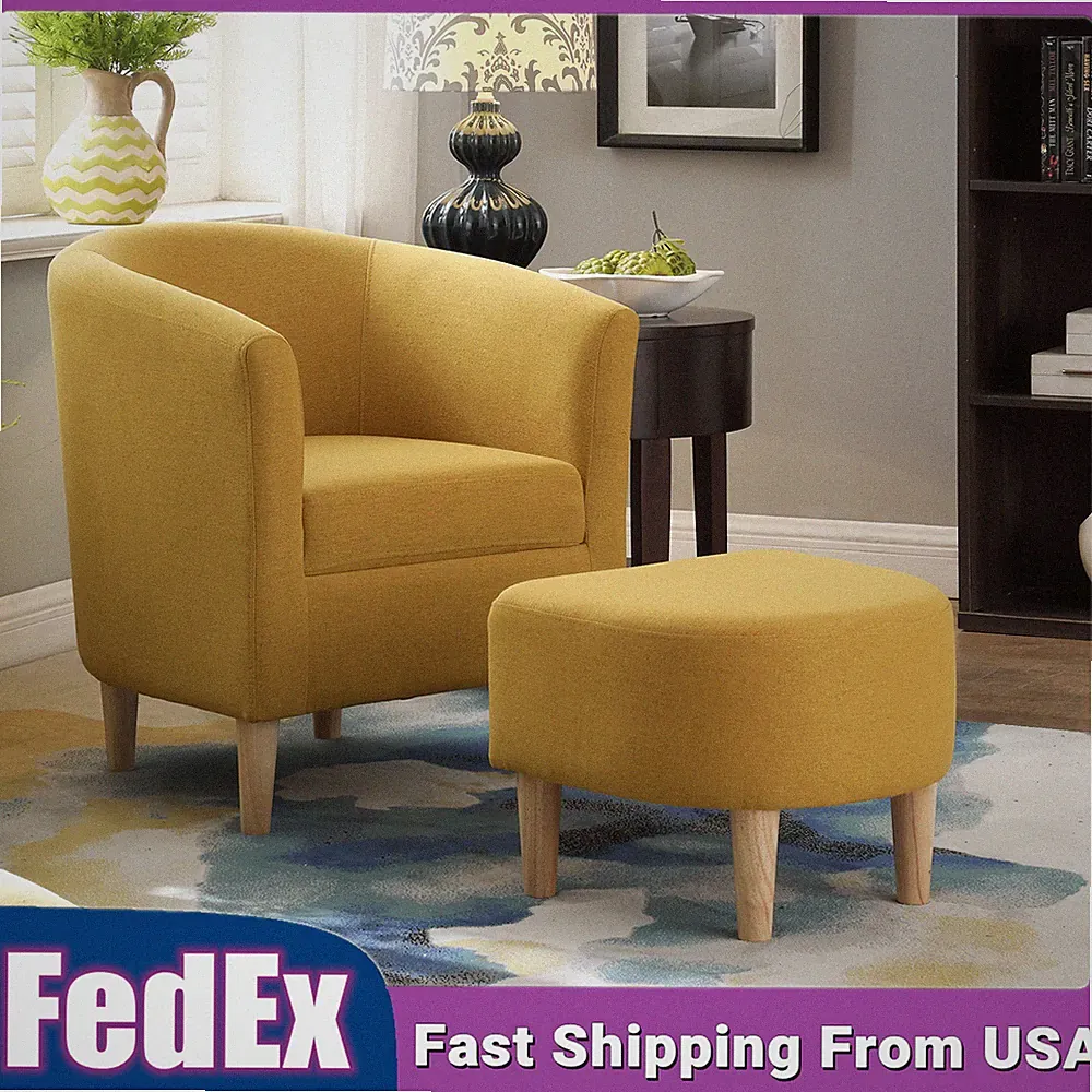 Modern Arm Accent Chair Upholstered Single Sofa With Ottoman for Living Room US