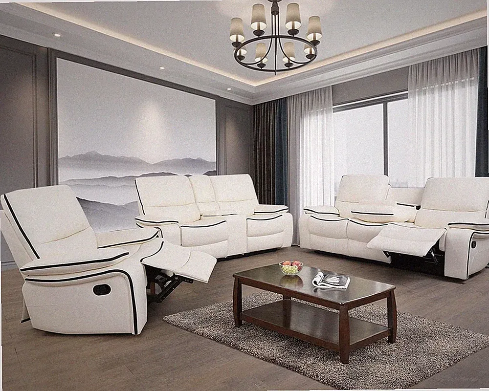 NEW Modern Off-White Leather 3PC Sofa Set - Comfortable 5 Seats Recline!