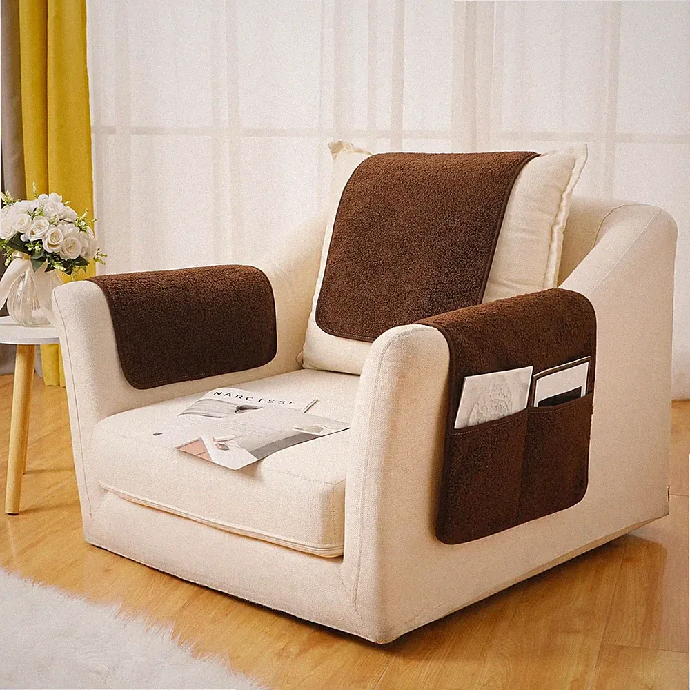 Peryiter 3 Pcs Recliner Covers Sherpa Arm Covers for Recliner Chair with Storage