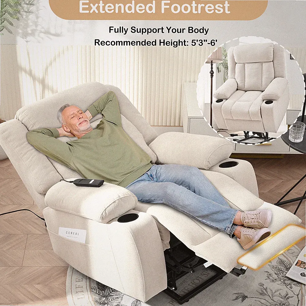 Power Lift Recliner Chair Electric Elderly Sofa w/Cup Holder Extended Footrest