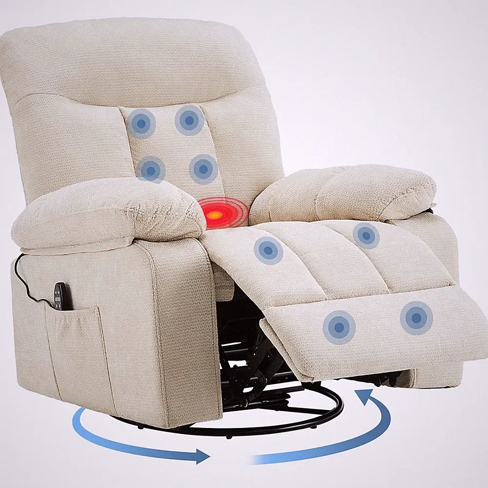 Rocker Recliner Chair, Swivel Recliner with Vibration Massage & Lumbar Heatin...