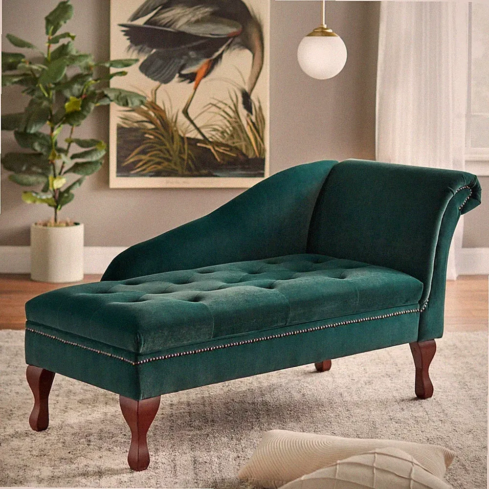 Traditional Microsuede Chaise Lounge with Flip Open Seat Storage Home Furniture