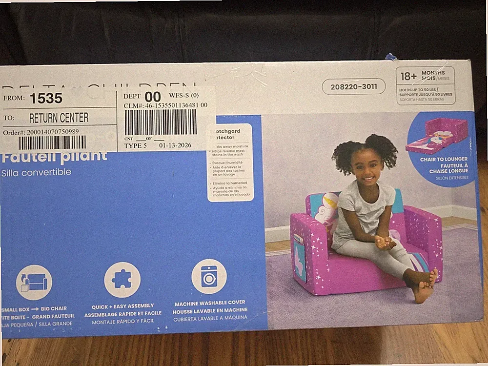 Unicorn Pink Flip Out Chair To Lounger Couch Sofa For Kids Girls Toddlers 18+..