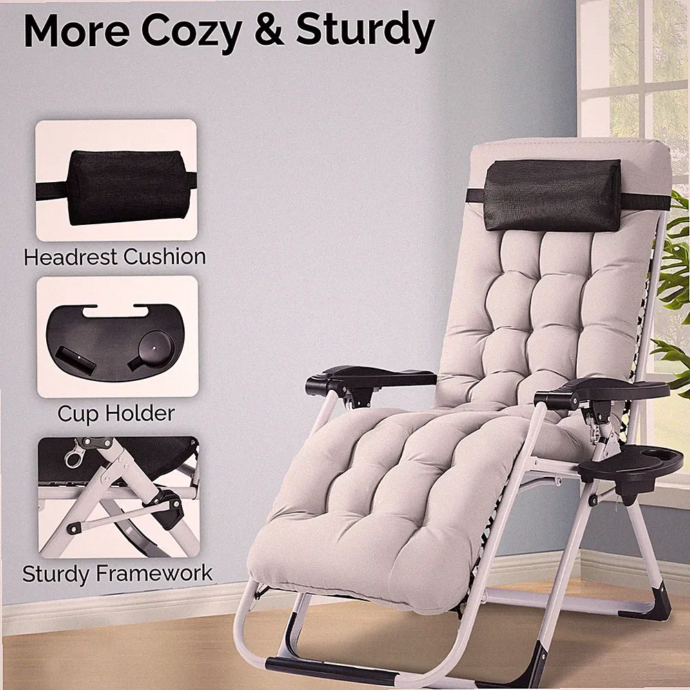 Zero Gravity Reclining Chair Outdoor Lounge Chair with Removable Cushion & Tray